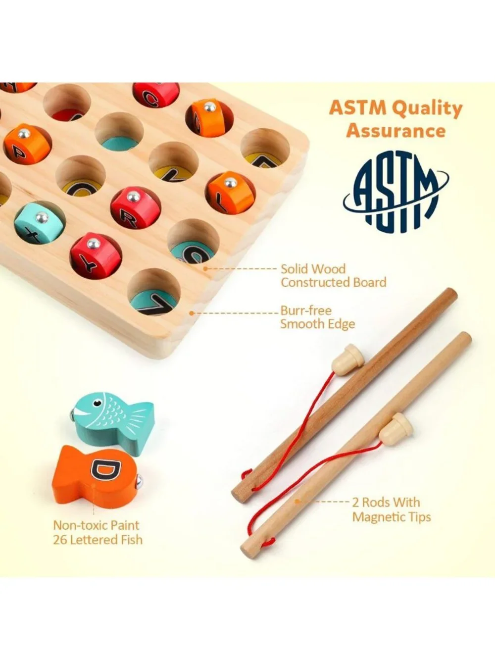 Wooden Magnetic Fishing Game - Fine Motor Skills, ABC Alphabet Color Sorting